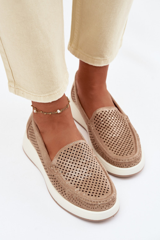 Mocasines para mujer con detalles de perforación Sergio Leone MK097H color dorado