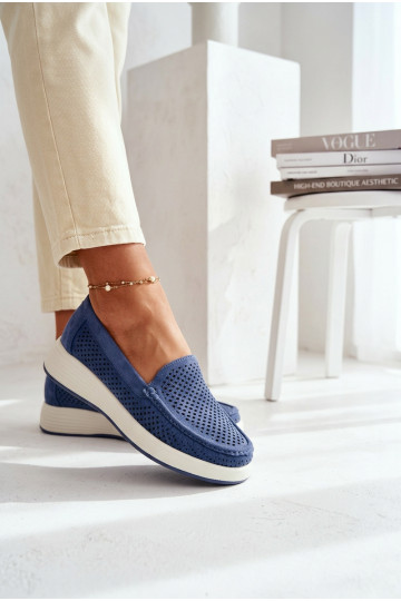 Mocasines para mujer con detalles de perforación Sergio Leone MK097H color azul