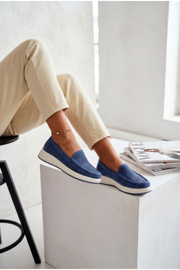 Mocasines para mujer con detalles de perforación Sergio Leone MK097H color azul 2