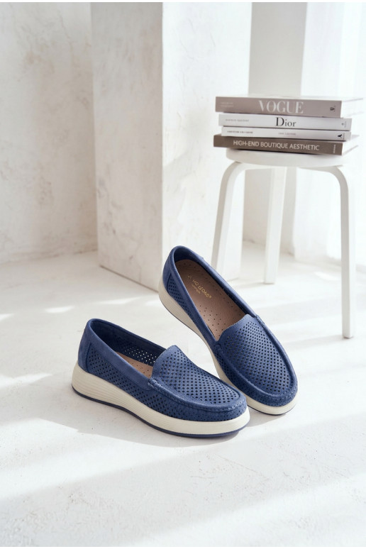 Mocasines para mujer con detalles de perforación Sergio Leone MK097H color azul