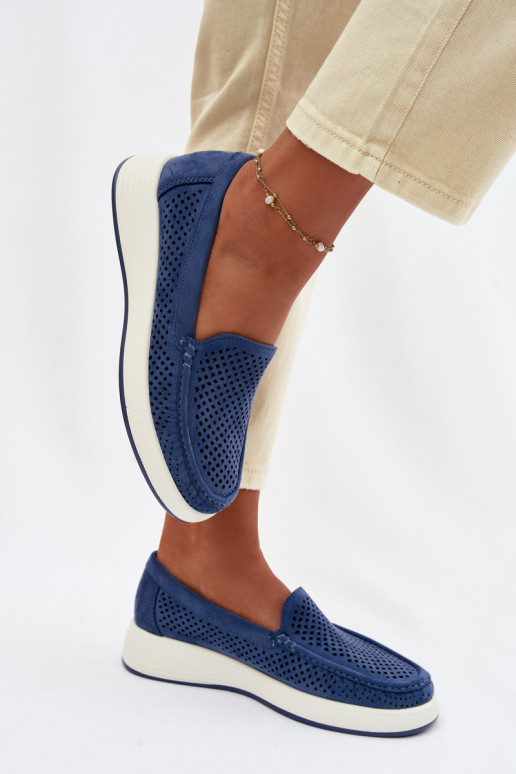 Mocasines para mujer con detalles de perforación Sergio Leone MK097H color azul