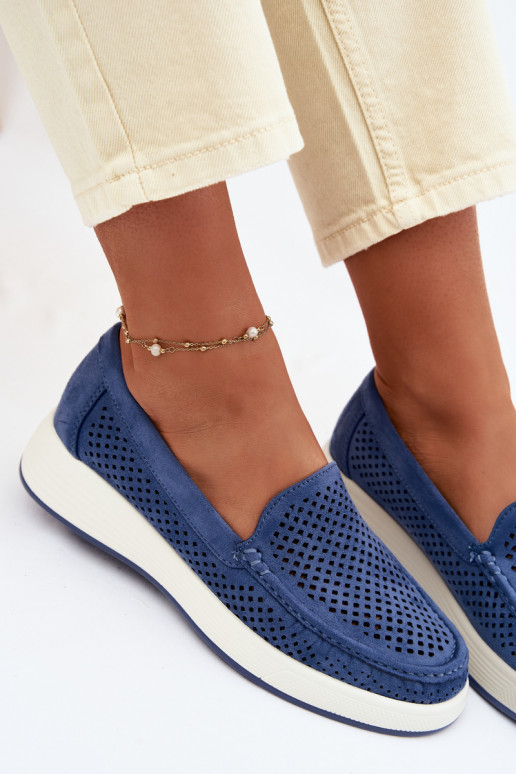 Mocasines para mujer con detalles de perforación Sergio Leone MK097H color azul