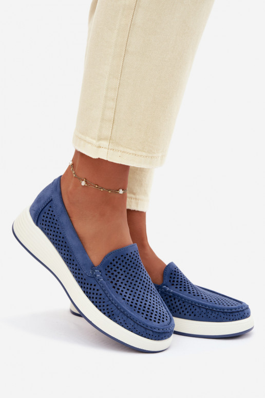 Mocasines para mujer con detalles de perforación Sergio Leone MK097H color azul