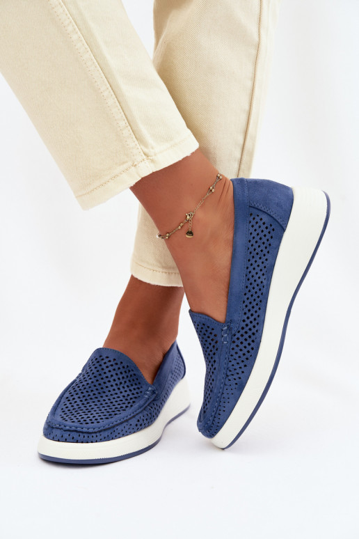 Mocasines para mujer con detalles de perforación Sergio Leone MK097H color azul