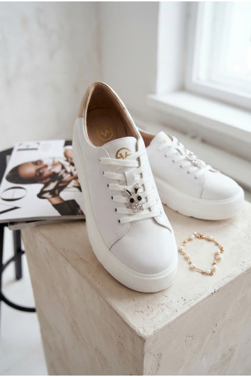 Zapatillas de piel para mujer con plataforma Vinceza 39973 color blanco 2