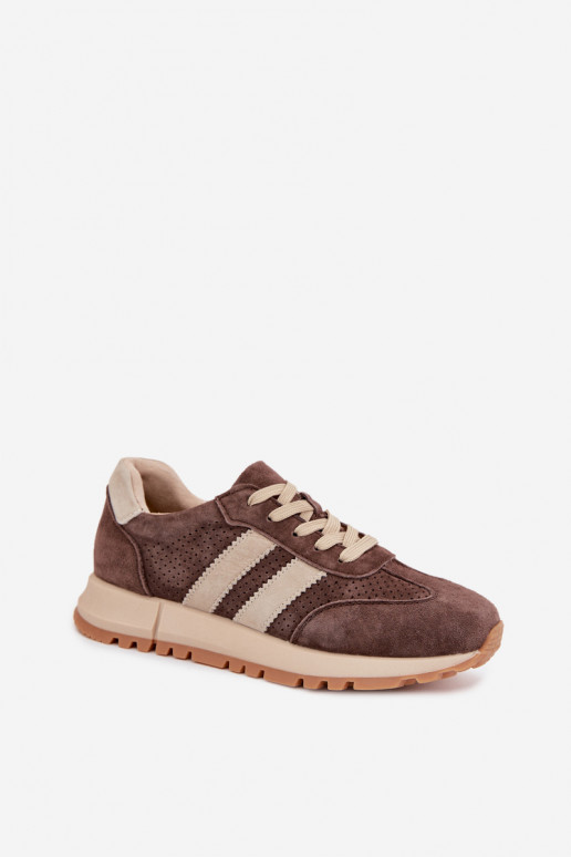 Zapatillas de cuero sintético marrones para mujeres