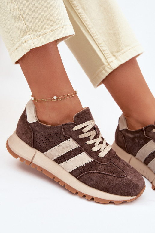 Zapatillas de cuero sintético marrones para mujeres