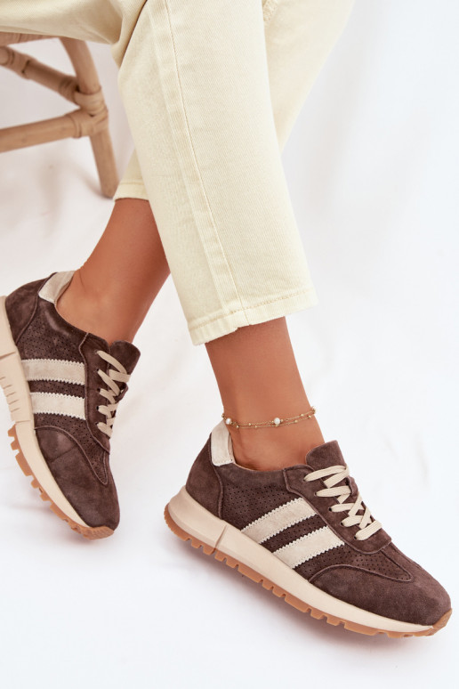 Zapatillas de cuero sintético marrones para mujeres