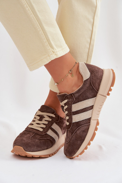 Zapatillas de cuero sintético marrones para mujeres