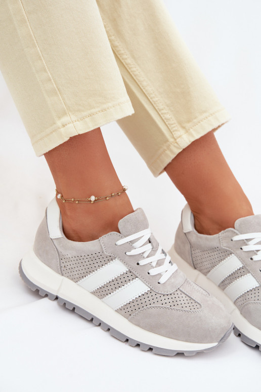 Zapatos deportivos para mujer de ante color gris