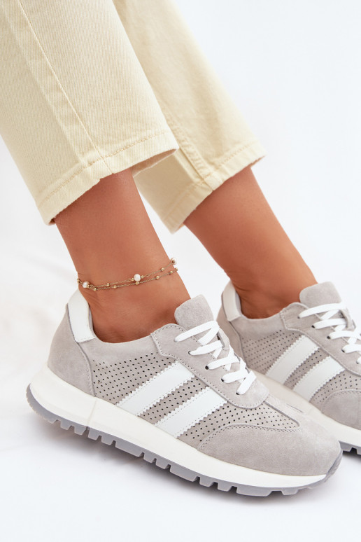 Zapatos deportivos para mujer de ante color gris