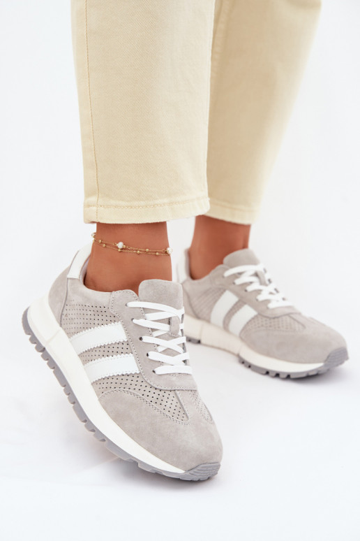 Zapatos deportivos para mujer de ante color gris