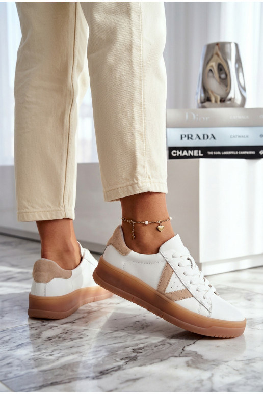 Zapatillas modelo zapatos. FemeninoActivadoturalnej Skóry con una plataforma Vinceza 79597 el color blanco