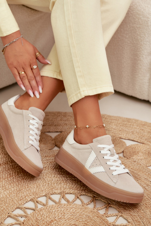 Zapatos deportivos de ante natural con plataforma Vinceza 79597 color arena