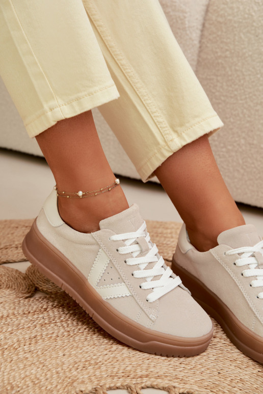 Zapatos deportivos de ante natural con plataforma Vinceza 79597 color arena