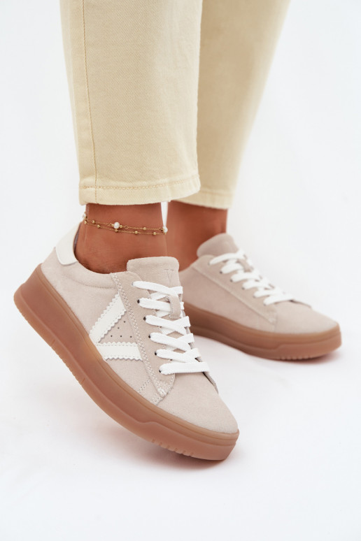 Zapatos deportivos de ante natural con plataforma Vinceza 79597 color arena