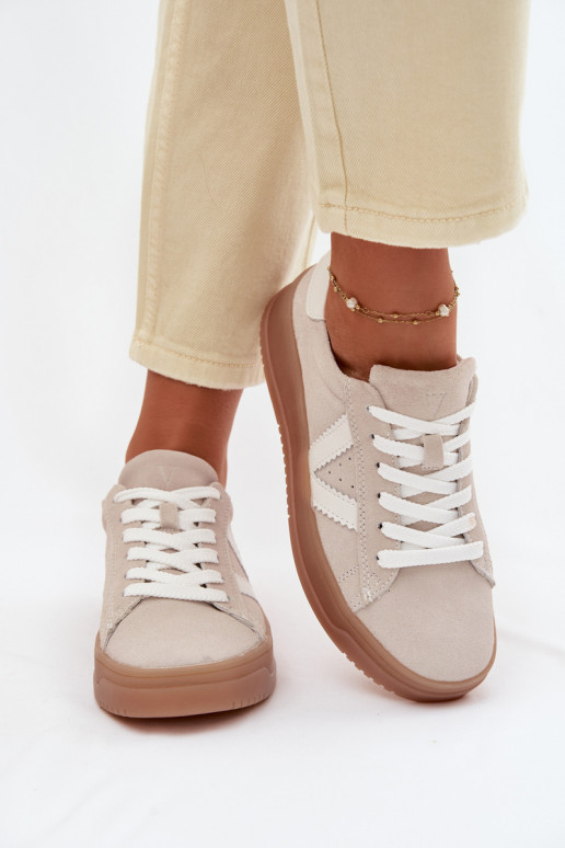 Zapatos deportivos de ante natural con plataforma Vinceza 79597 color arena