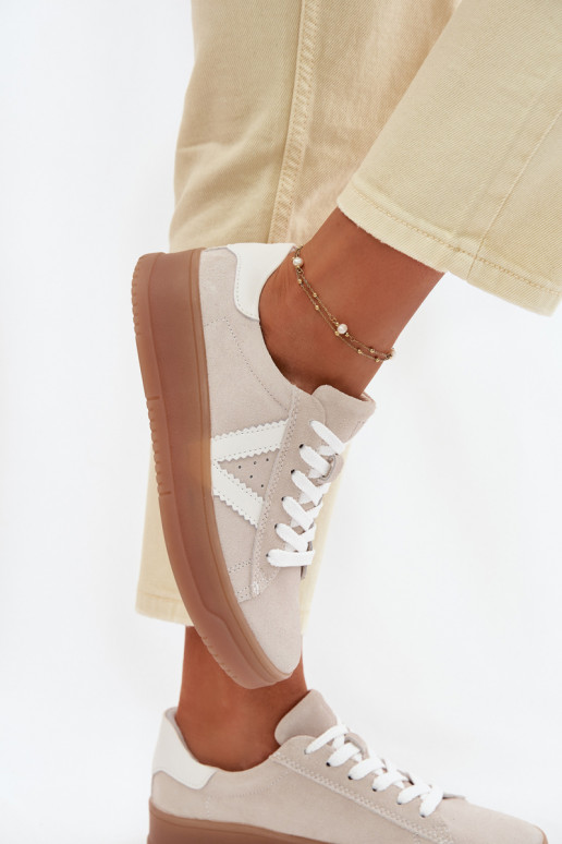 Zapatos deportivos de ante natural con plataforma Vinceza 79597 color arena