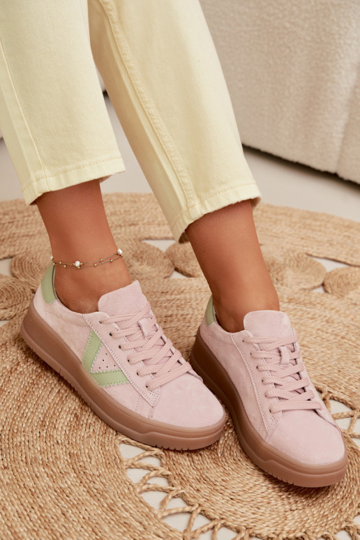 Zapatos deportivos de ante natural con plataforma Vinceza 79597 color rosa