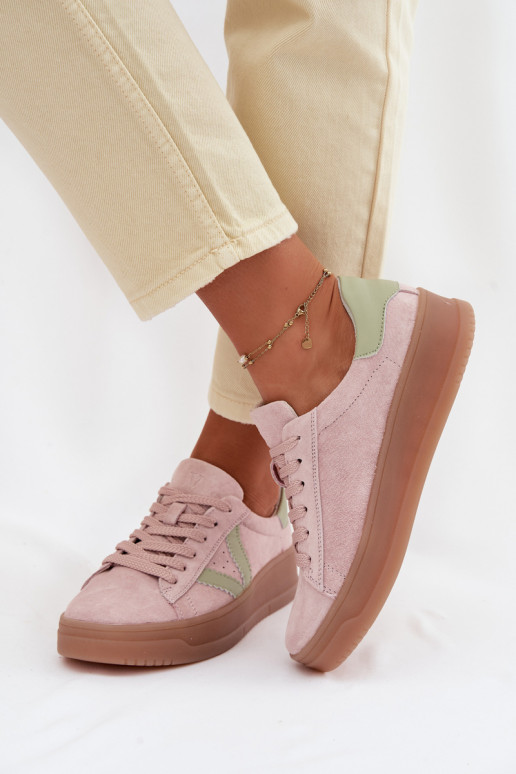 Zapatos deportivos de ante natural con plataforma Vinceza 79597 color rosa