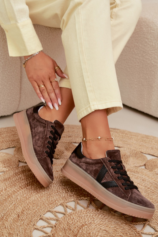 Zapatos deportivos de ante natural con plataforma Vinceza 79597 color marrón