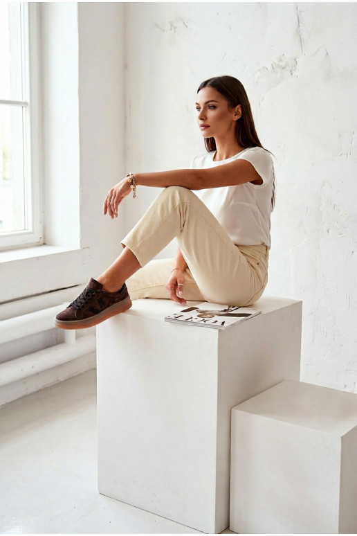 Zapatos deportivos de ante natural con plataforma Vinceza 79597 color marrón