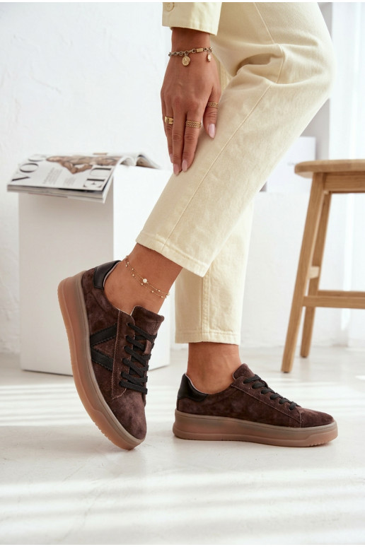 Zapatos deportivos de ante natural con plataforma Vinceza 79597 color marrón