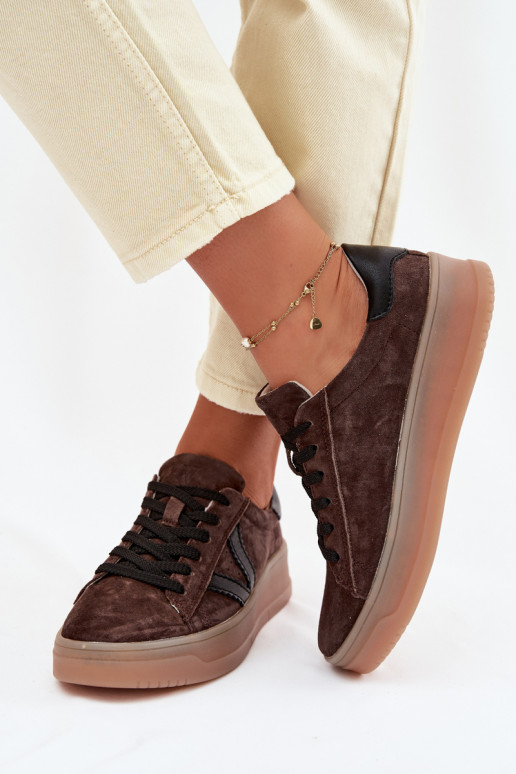 Zapatos deportivos de ante natural con plataforma Vinceza 79597 color marrón