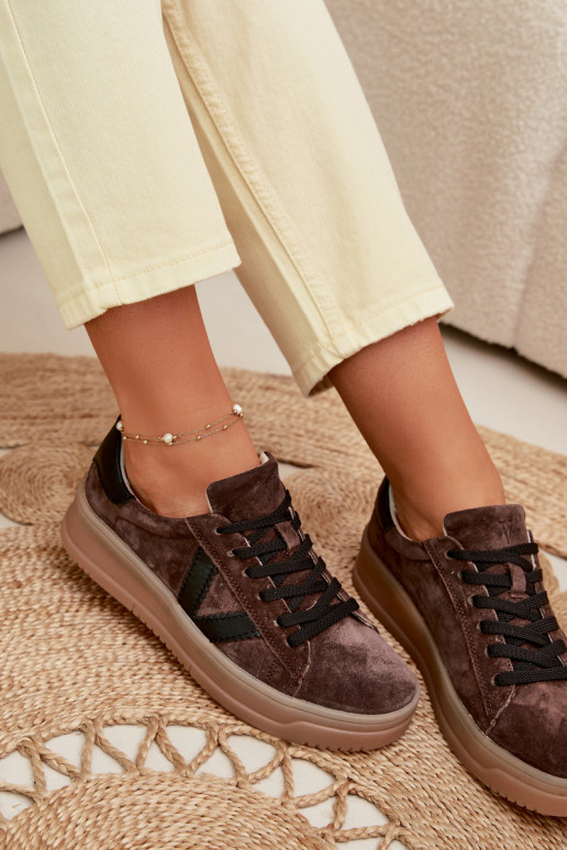 Zapatos deportivos de ante natural con plataforma Vinceza 79597 color marrón