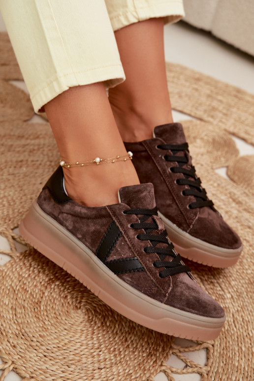 Zapatos deportivos de ante natural con plataforma Vinceza 79597 color marrón