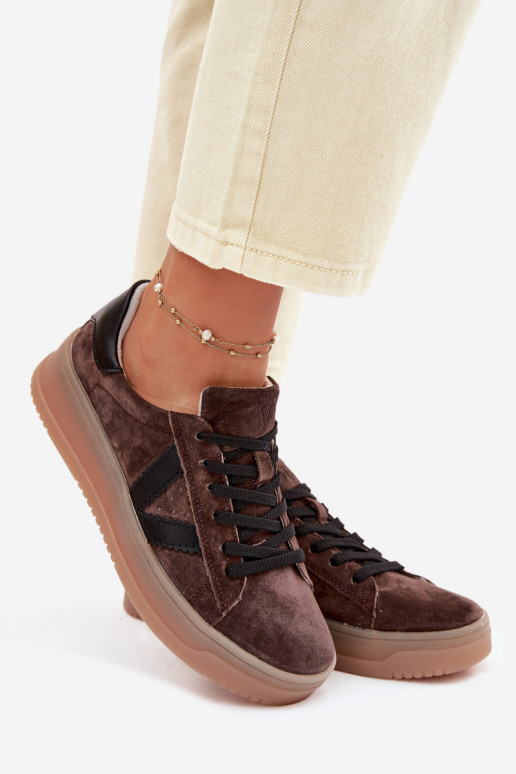 Zapatos deportivos de ante natural con plataforma Vinceza 79597 color marrón