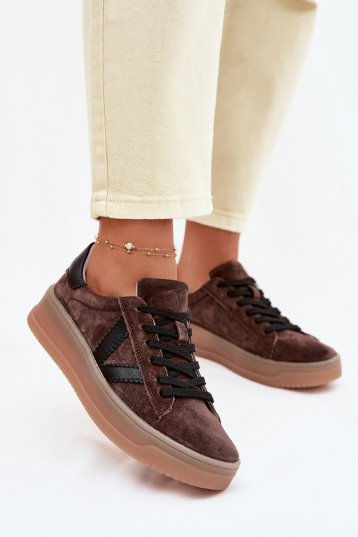 Zapatos deportivos de ante natural con plataforma Vinceza 79597 color marrón