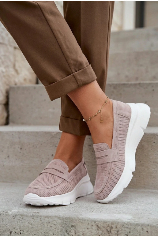 Mocasines de ante natural con plataforma Vinceza 79626 color arena