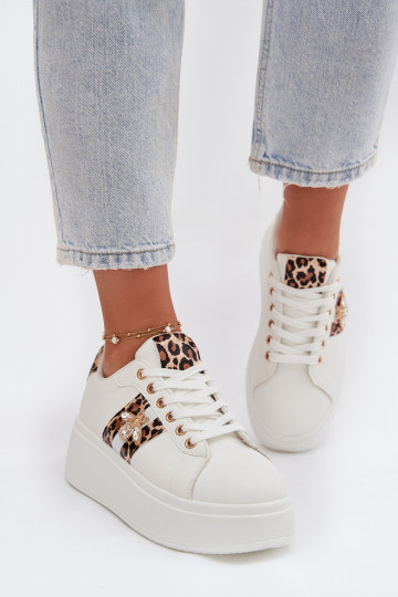 Zapatillas deportivas para mujer con plataforma y correa blanca con estampado de leopardo Palvessa