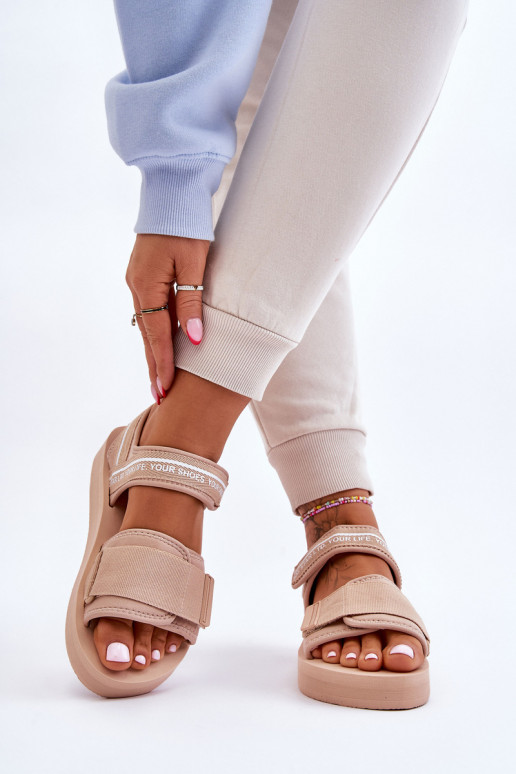 Sandalias de mujer con sujetadores adhesivos Big Star LL274787 beige