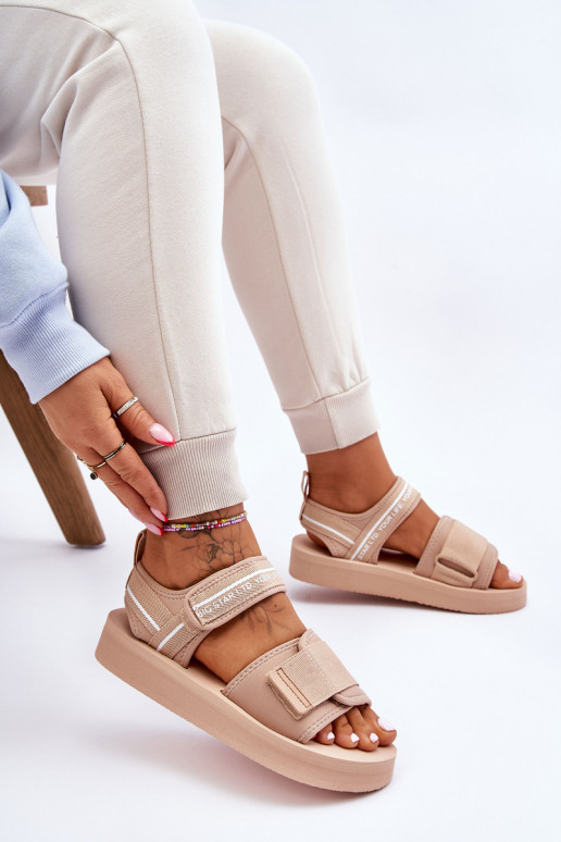 Sandalias de mujer con sujetadores adhesivos Big Star LL274787 beige