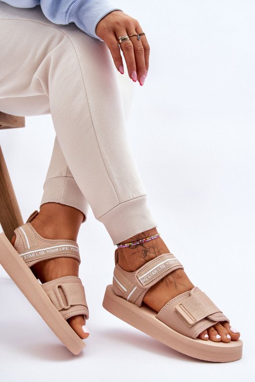 Sandalias de mujer con sujetadores adhesivos Big Star LL274787 beige