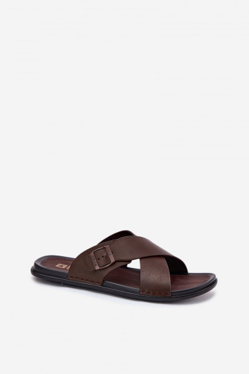 Zapatillas de hombre de cuero con hebillas Big Star RR174077 color marrón