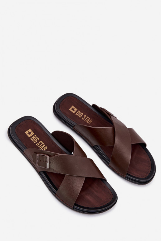 Zapatillas de cuero para los hombres con hebillas Big Star RR174077 color marrón