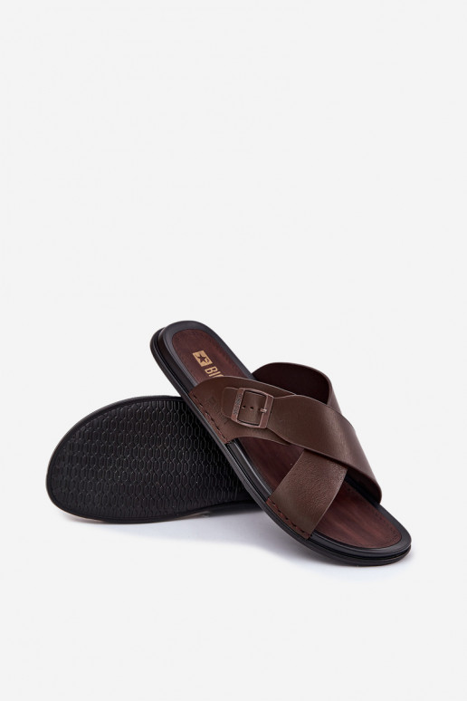 Zapatillas de cuero para los hombres con hebillas Big Star RR174077 color marrón