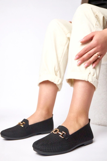 Mocasines negros de tela con decoración dorada Mathilde