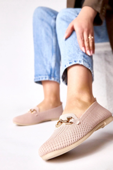 Mocasines rosa de tela con decoración dorada Mathilde