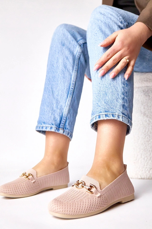 Mocasines rosa de tela con decoración...