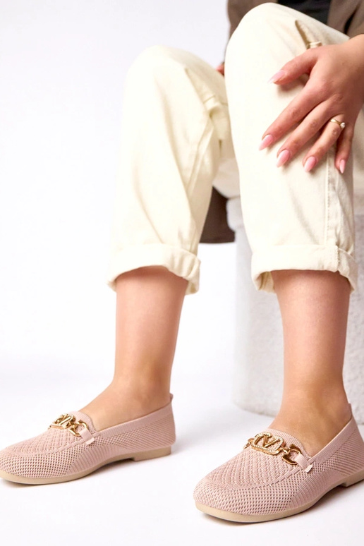 Mocasines rosa de tela con decoración...