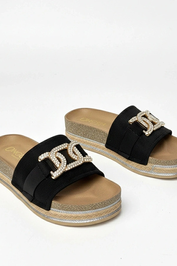 Chanclas con plataforma y adornos brillantes negras Faustine