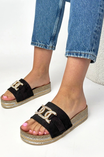 Chanclas con plataforma y adornos brillantes negras Faustine 2