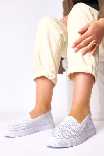 Zapatillas deportivas de tela blancas con circonitas Gabrielle