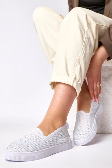 Zapatillas deportivas de tela blancas con circonitas Gabrielle 2