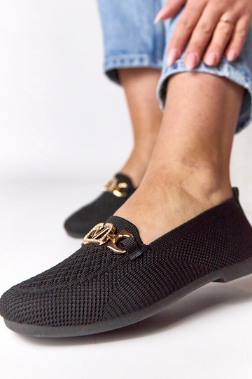 Mocasines de tela negros con adorno dorado Bianca