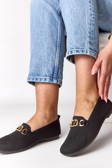 Mocasines de tela negros con adorno dorado Bianca 2